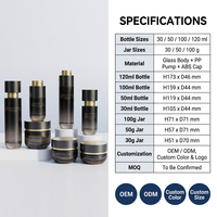 Set Botol Kaca Kosmetik Premium, Botol Kaca Hitam Gradasi, Kemasan Perawatan Kulit Anti UV, Logo Custom OEM ODM, Berbagai Ukuran Lengkap