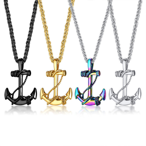힙합 록 스타일 변색없는 남성용 롱 체인 목걸이 스테인리스 스틸 앵커 펜던트 목걸이 - Product Image 4