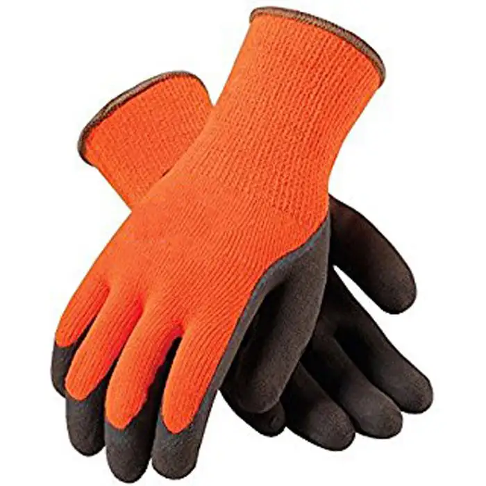 Anti slip wear resistant warm thickened orange wool terry loop black latex wrinkle construction hand gloves for winter