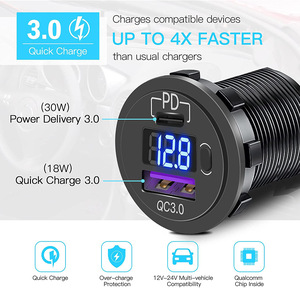Led Vôn kế 48W 12V 24V Loại C PD & QC 3.0 USB Car Charger ổ cắm với cho xe máy xe với <span class=keywords><strong>ON</strong></span>-<span class=keywords><strong>OFF</strong></span> chuyển đổi cửa hàng - Product Image 2