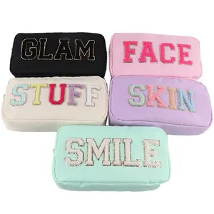 Wholesale Glitter Chenille Letters Makeup Bags Cosmetic Bags For Women