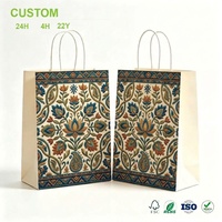 Sac en papier personnalisé à imprimé floral folklorique avec poignée en corde torsadée pour cadeaux et boutiques, vente en gros et présentation en magasin