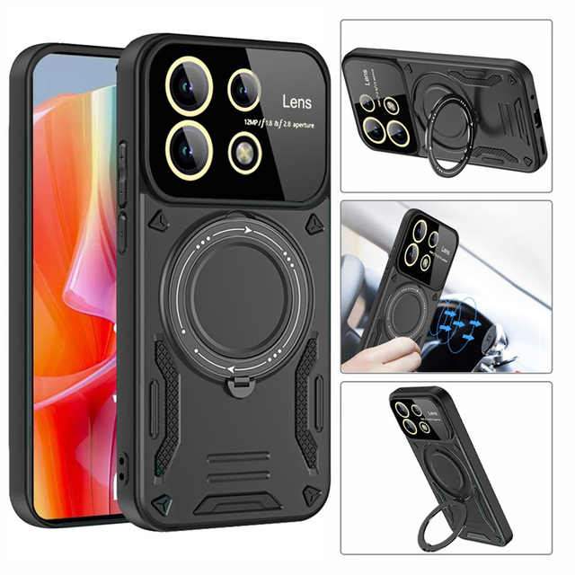 Magnetic Armor Case for Xiaomi Redmi Note 13R 13 Pro+ 13 12 11 Pro Poco M6 Pro Camera Lens Protection Rotating Stand Back Cover