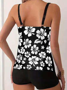 Nouveau maillot de bain deux pièces pour <span class=keywords><strong>femme</strong></span>, <span class=keywords><strong>tankini</strong></span> <span class=keywords><strong>amincissant</strong></span> sans manches, imprimé floral, col rond, short boxer en mousseline, sans armatures - Product Image 4