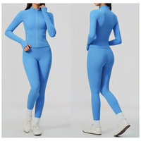 Ensemble 2 pièces haut de gamme pour femme, coupe ajustée, en Spandex/Nylon, brossé, anti-transpiration, respirant, réversible, uni, col montant, pour le yoga