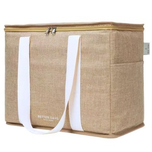 Sac à déjeuner intérieur en aluminium de jute sacs isolés étanches sac de glace de mode Logo personnalisé fourre-tout portable sacs à déjeuner pour femmes hommes enfants - Product Image 3