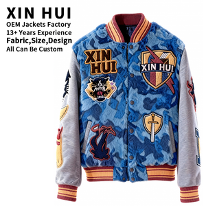 Chaqueta Bomber Varsity de Camuflaje Azul para Hombre con Logotipo Personalizado, Forro Polar, Bordado, Invierno - Product Image 1