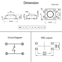12x12 Micro Momentáneo SMD Interruptor táctil Panel SMT PCB On-Off Botón táctil de 4 pines Interruptor táctil 5 6 7 8 9 10 11 12mm de altura