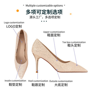 Escarpins personnalisables à bout pointu et talon aiguille pour mariée, avec strass, à enfiler, chaussures à talons hauts - Product Image 3