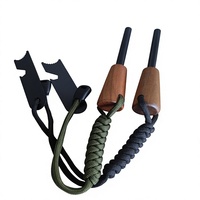 Allume-feu en ferrocérium à manche en bois, kit de survie en magnésium avec cordon en paracorde et allumeur en acier pour le camping et la randonnée