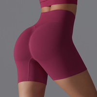 Shorts de sport basiques pour yoga, style européen, côtelés, moulants, pour la course et le fitness, taille haute, effet push-up, taille élastique, couleur unie