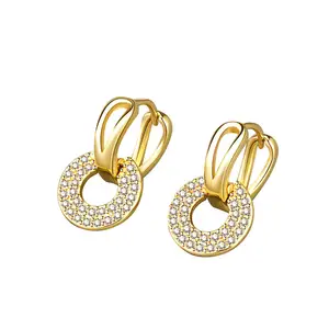 Boucles d'oreilles pendantes en forme de beignet pour femme, bijoux en Zircon brillant, plaqué or, nouvelle collection
