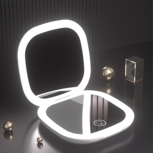 Portable LED makeup <b>mirror</b> with light, tri color USB charging model, portable folding handheld gift, double-sided <b>mirror</b> - Product Image 2