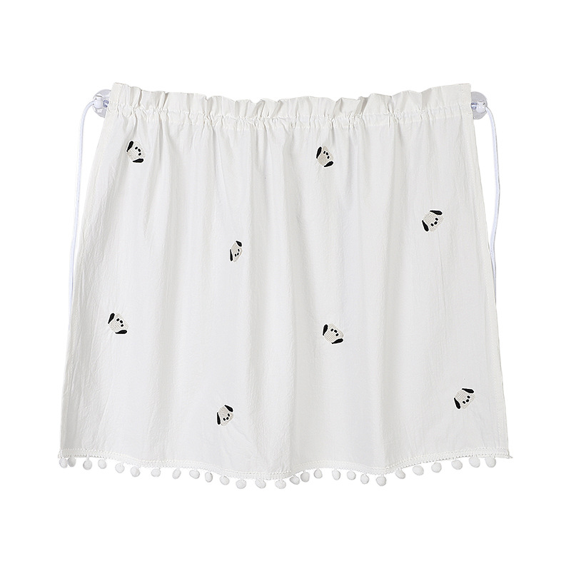 Rideaux brodés en coton pompon avec chiens noirs et blancs