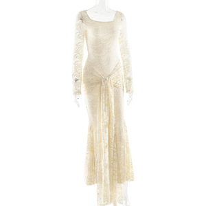 <span class=keywords><strong>Vestido</strong></span> Casual sin Espalda de Manga Larga con Cintura Alta, Tirantes, Sexy, con Encaje y Diseño de <span class=keywords><strong>Sirena</strong></span>, Ajustado, para Primavera/Otoño - Product Image 6