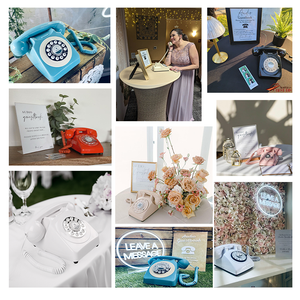 शादी की विंटेज ऑडियो अतिथि पुस्तक गुलाबी सफेद काले रंग के प्राचीन टेलीफोन रेट्रो ऑडियो अतिथि पुस्तक - Product Image 6