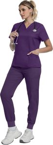 Blouses médicales pour femmes, col en V doux, tissu polyester Dobby extensible et infroissable, avec 2 poches, respirantes et faciles d'entretien - Product Image 5