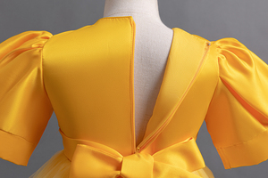 Stile europeo abito da principessa per bambini con maniche a bolle paillettes rosa abiti da ballo per bambini soffice in rete abiti da compleanno da bambina 2Y - Product Image 6