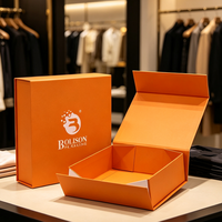 Emballage de luxe, impression personnalisée, boîte en papier rigide pour vêtements, sous-vêtements, ensembles cadeaux orange, design fantaisie pliable magnétique