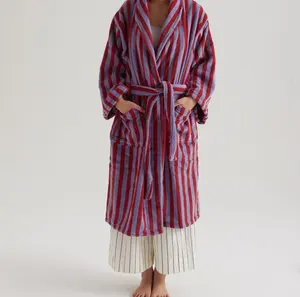 Designer Robes Plus Size Unisex Striped Check Women Home Dressing Gown Bathrobe Cotton Toweling Terry Robe