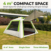 Tente de camping gonflable d'extérieur robuste en PVC 0,52 mm, 2x2 m, avec une porte, trois fenêtres, résistante au vent, avec auvent avant