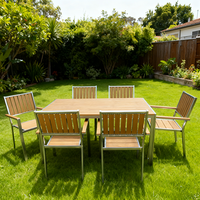 Ensemble de salle à manger de jardin moderne 5 pièces, meubles de patio extérieur, table en aluminium, plastique et bois et 4 chaises