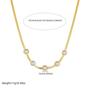 Faux Pearl Round Geometric Gold Plated Blade Chain Clavicle Necklace Everyday Wear - Product Image 4