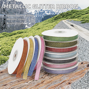 Factory Wholesale 25 Yards Shiny Metallic Glitter Ribbon 10mm Widths in Colorful Nylon for Garment Gift <b>Wrap</b> Weddings" - Product Image 2