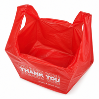 Sacs gilet rouges imprimés « Merci » avec soufflets latéraux, design imperméable recyclable et option cadre photo pour le commerce de détail
