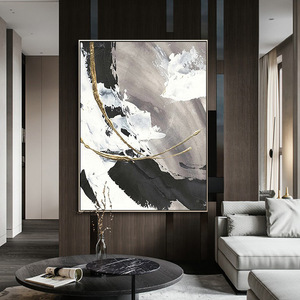 Pintura al óleo abstracta moderna blanca y negra grande personalizada textura lienzo minimalista pintado a mano decoración digital para el hogar tipo impreso - Product Image 3