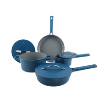 Ensemble de casseroles et poêles en alliage d'aluminium antiadhésif moulé sous pression pour la cuisine, ensemble de cuisine de couleur bleue de 7 pièces