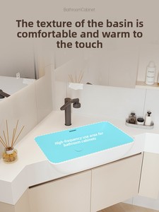 Conjunto de Muebles de Baño con Espejo Inteligente Multicapa de Madera Maciza Anran para Apartamentos Pequeños, Diseño Triangular Integrado en Esquina, Lavabo - Product Image 4