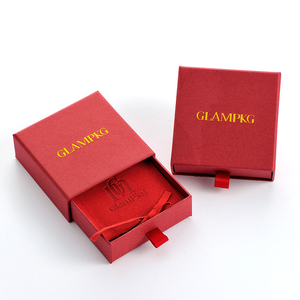 Luxury Gold Foil Logo Red Sliding Drawer Jewelry <b>Gift</b> <b>Box</b> with Microfiber Pouch Set for <b>Earrings</b> Pendant Necklace Ring - Product Image 1