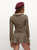 Robe Mini Marron de Fabricant Joydressing, Col Peter Pan, Double Boutonnage, Ourlet Évasé, Ceinturée, Vente en Gros