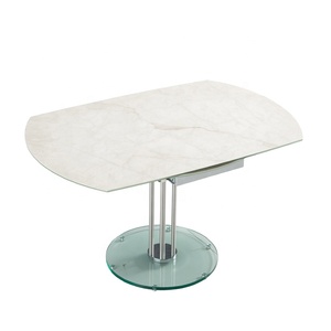 Nordic Minimalism New Marble <strong>Pattern</strong> Rock Slab Compound Glass Top Round Close to Long Dining <strong>Table</strong> with Two Leaf Swivel Close - Product Image 5
