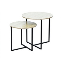 Ensemble de 2 tables basses gigognes rondes, tables d'appoint pour salon, chambre, balcon, cour
