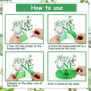 Set di 8 Centrotavola a Nido d'Ape 'Hole in One' per Primo Compleanno a Tema Golf, Decorazione da Tavolo Verde a Quadretti per Primo Compleanno di Bambino - Product Image 2