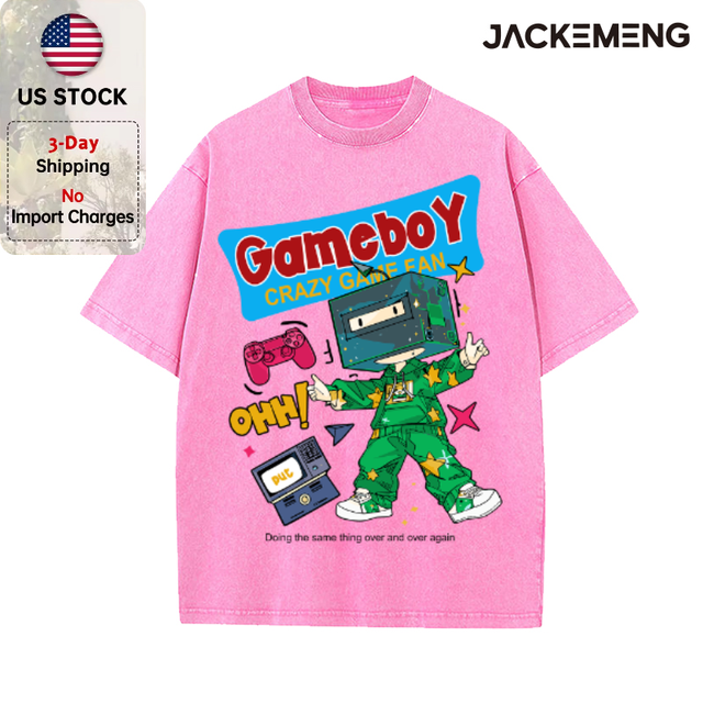 Oversized Washed Retro Gaming Cartoon Streetwear Print Tshirt USA Stock Wholesale Y2K Casual Tee
