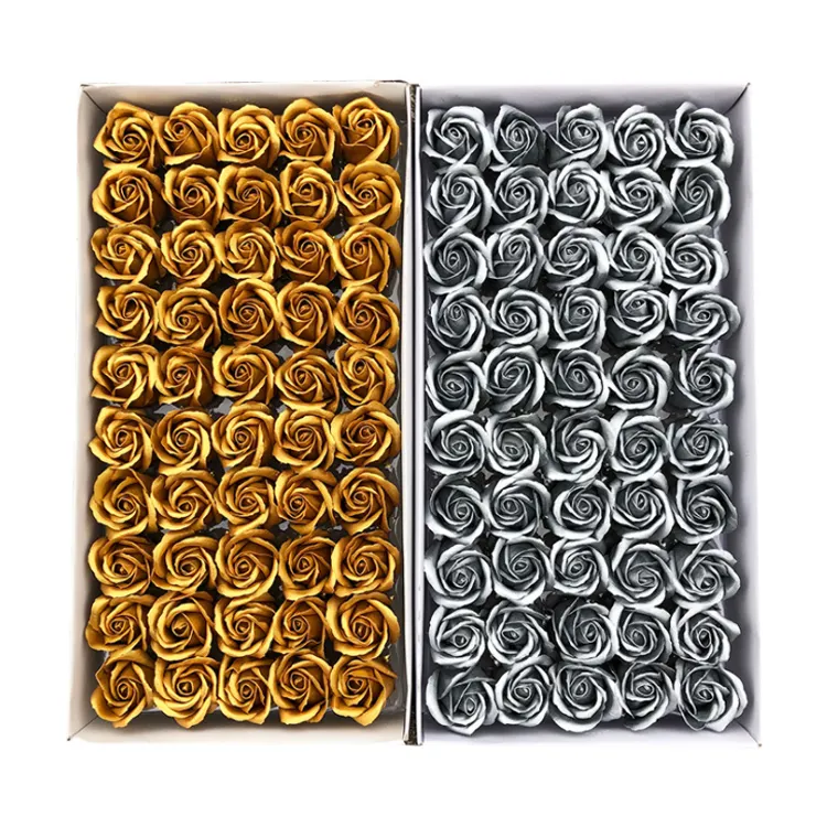 Wholesale artificial silver gold Rose soap flower creative bouquet gift box for wedding Valentine's day Christmas decoration