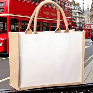Jute Cotton Tote <b>Bag</b> 12.6 X 8.3 X 5.1 Inch Reusable Beach Grocery <b>Bag</b> Logo Perfect Bridesmaid Wedding <b>Gift</b> - Product Image 1