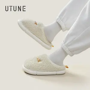 UTUNE Winter Indoor Slippers for Women House Soft Comfortable Men Shoes Warm Plush 2022 Design Sandals