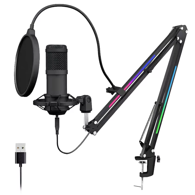 PULUZ Condenser Microphone Studio Broadcast Professional Singing Microphone Kits with Suspension Scissor Arm  Metal Shock Mount