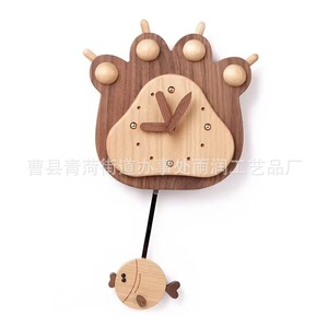 Fish And Bear's Paw Cartoon Wall <b>Clock</b> Solid Wood Irregular Shape <b>Battery</b> Powered Living Room Decor - Product Image 5