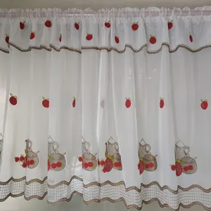 Teryeno cortinas de cozinha bordadas, cortina de janela elegante