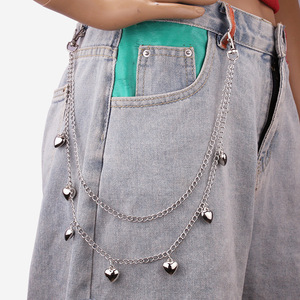 Chaîne de taille unisexe Yueli à double anneau avec pendentif cœur en métal double couche, style Hip Hop, en alliage de zinc, pour usage quotidien - Product Image 1