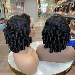 Perruques en cheveux humains pour femmes, perruques à boucles ressort super double drawn, perruque à fermeture 5x5 de 14 pouces couleur naturelle - Product Image 2