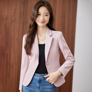 Women's Blazer Apricot Color Solid Short Style Casual No-Wrinkle Treatment Polyester Fabric - Product Image 4