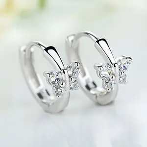 CAOSHI güzel kristaller küpeler kadın kızlar 925 gümüş kaplama takı sıradışı sevimli kelebek Hoop küpe
