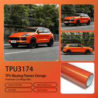 Grosir Roll Film Otomotif TPU Blazing Flames Orange 1.52x15m Anti Kuning, Aplikasi Basah, Cocok untuk Mobil