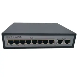 CCTV Porta 8 + 2 96W 10/100Mbps Portas 100Mbps POE 8 2 Uplink Switch Para câmera de CFTV IP